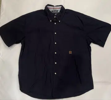 90's Tommy Hilfiger 네이비 반팔 셔츠