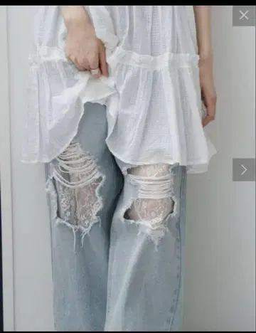 kastane 레이스 데님 팬츠 라이트 블루 데미지 데님