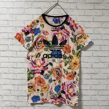 레어 콜라보 adidas 팜 반팔 티셔츠 롱 티셔츠 꽃 올 패턴 L