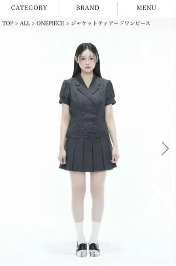 bubbles 체크 무늬 반팔 미니 원피스 그레이