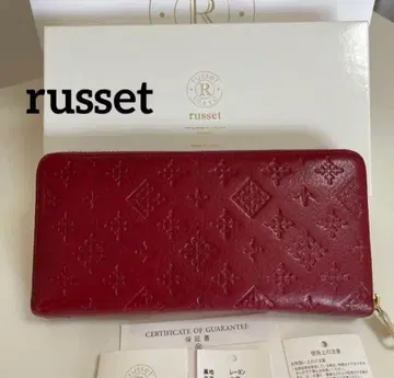 russet 빨간색 가죽 장지갑 라운드 지퍼 지갑 노그램 프레스 가죽