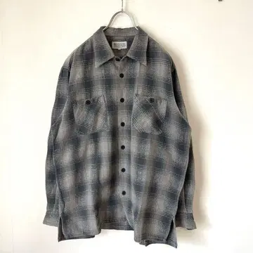 90s 빈티지 옴브레 체크 셔츠 긴팔 L 그레이