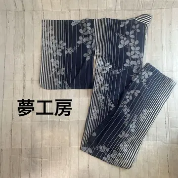 새상품급 현대 면 로 단색 유카타 기모노 여름 아이템 네이비 유메 공방