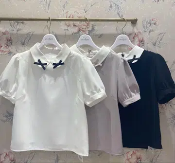 evelyn 둥근 카라 리본 블라우스 화이트