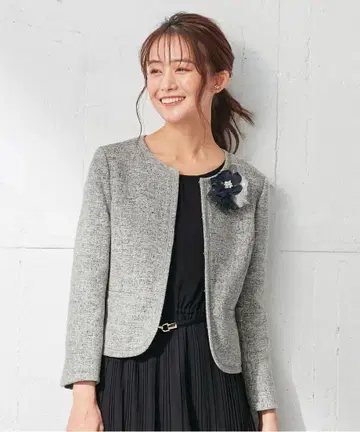 애니시스 노카라 자켓 세레모니 라이트 그레이 트위드 S