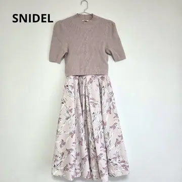 SNIDEL 스나이델 튤립 프린트 니트 콤비 원피스