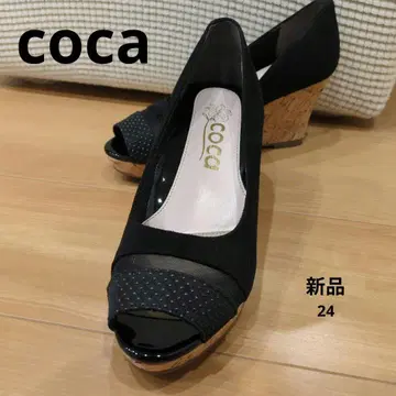 새상품 coca 코카 오픈토 웨지 힐 샌들 블랙