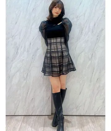시어 체크 백 레이스업 미니 스커트 MERCURYDUO