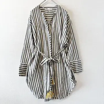 자라 ZARA 원피스 셔츠 스트라이프 프린지 L