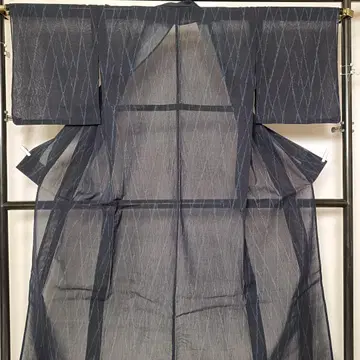 1935 여름 기모노 홑옷 다크 네이비색 순수 실크 일본 의류 기모노