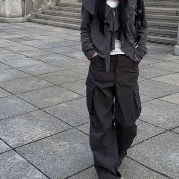 anyonemore 게티 카고 롱 와이드 팬츠 차콜 M