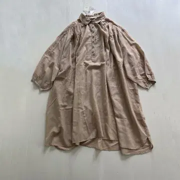 누키테파 실크 면 넉넉한 개더 셔츠 롱 긴팔 베이지