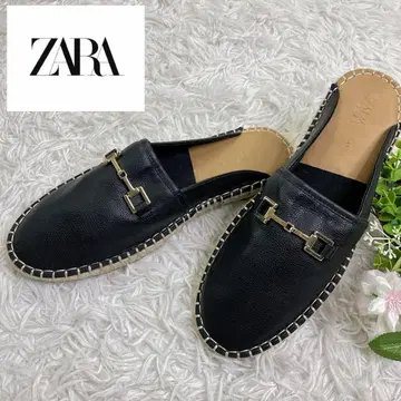 ZARA 자라 홀스 비트 에스파드리유 샌들 가죽 블랙 43