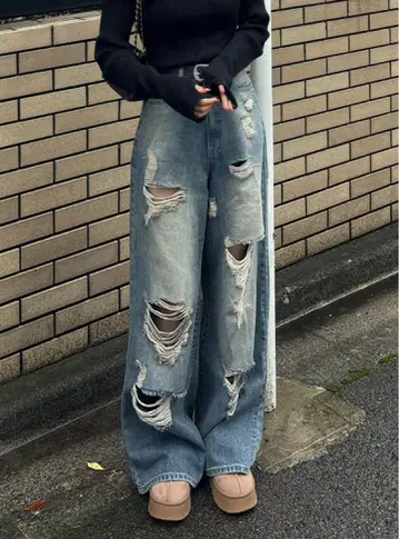 grl 데미지 컷 루즈 데님 팬츠 M 사이즈