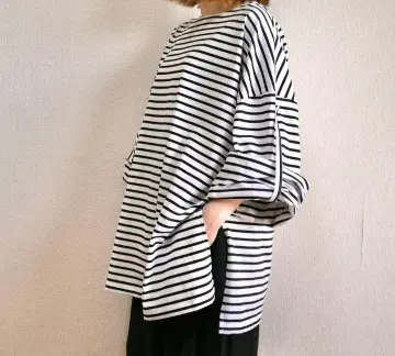새상품급! 오버 사이즈 플레어 슬리브 보더 롱 티셔츠