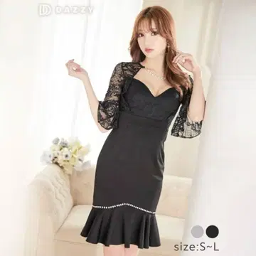 Dazzy 블랙 레이스 플레어 드레스 L 사이즈