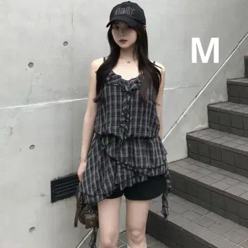 블랙 체크 프릴 아지메 미니 원피스 M 튜닉 블랙 emmy