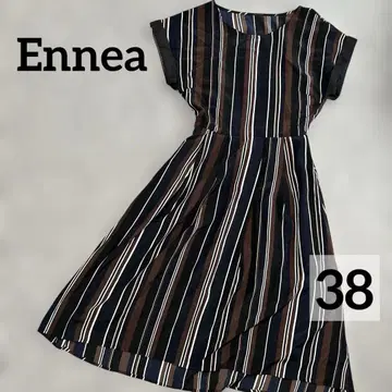 Ennea 스트라이프 반팔 무릎 기장 원피스 38 브라운