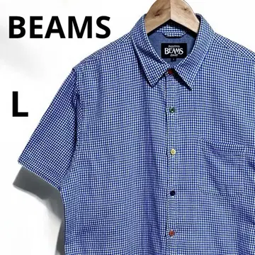 BEAMS 블루 깅엄 체크 셔츠 L