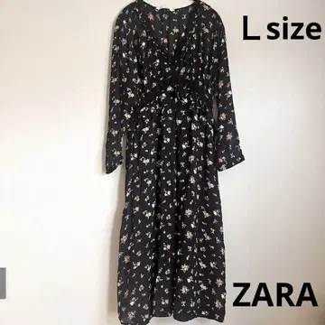 자라 ZARA 꽃무늬 롱 원피스 레이스 긴팔 L 블랙 멀티 컬러