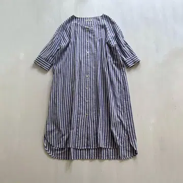 사만사 모스모스 코튼 린넨 스트라이프 셔츠 롱 원피스