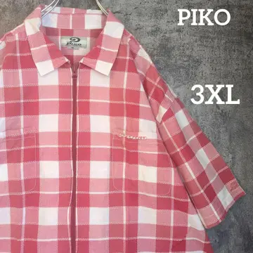 PIKO 자수 로고 빅 셔츠 체크 무늬 오버 사이즈 팝