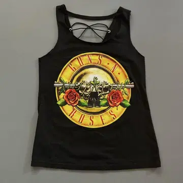 Guns N' Roses 탱크탑 백 레이스업 락 블랙 장미