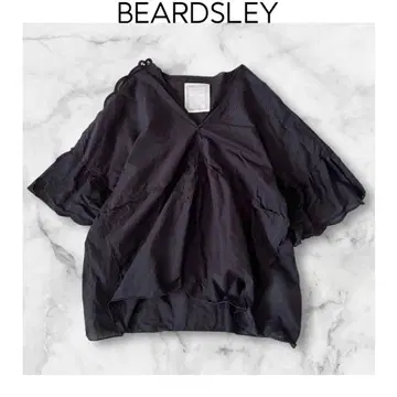 BEARDSLEY 손수건 블라우스 블랙 비어즐리 반팔 자수 코튼