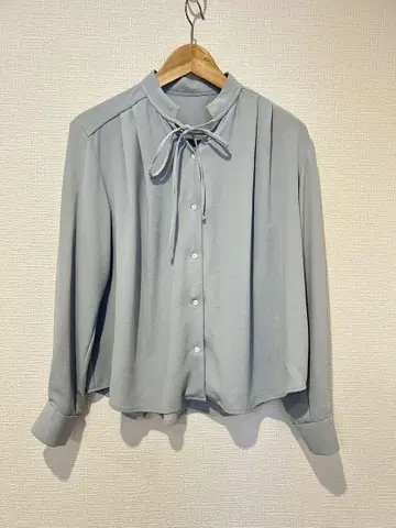 완판 소주 조젯 리본 블라우스 M 블루 그레이