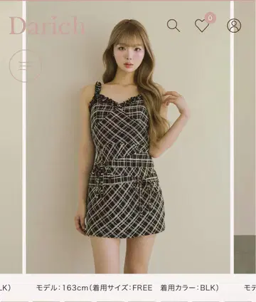 Darich 트위드 체크 리본 미니 원피스