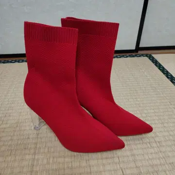 COCCUU 레드 니트 스틸레토 부티