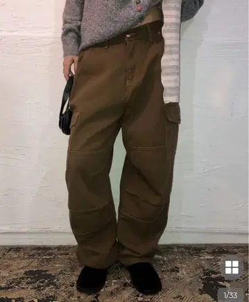 nugu 슬릿 카고 와이드 코튼 팬츠