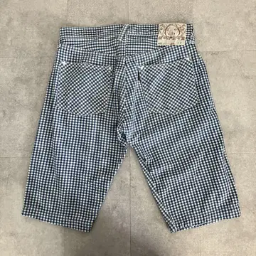 레어 EVISU 에비수 깅엄 체크 무늬 데님 숏 팬츠/W34