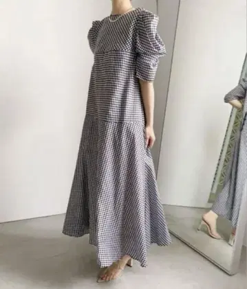 미사용 새상품 아메리빈티지 깅엄 체크 퍼프 슬리브 드레스 원피스