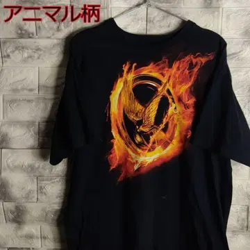 애니멀 무늬 티셔츠 블랙 새 불 TS-240