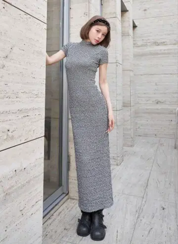 Darich 백 오픈 깅엄 롱 원피스