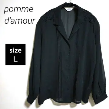 pomme d'amour 숄더 레이스 시어 셔츠 블라우스 블랙 L