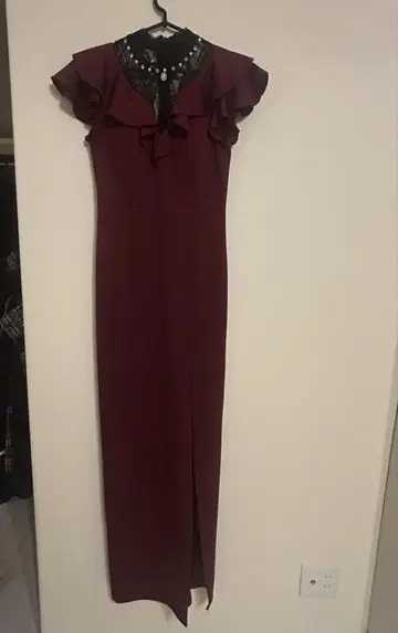 프릴 소매 롱 드레스