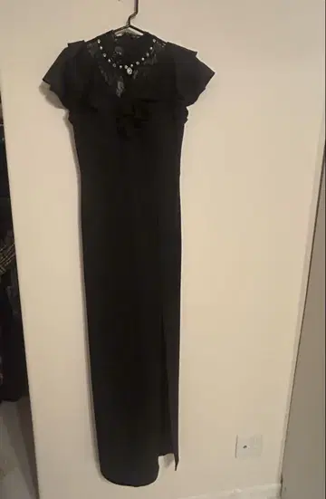 프릴 소매 롱 드레스