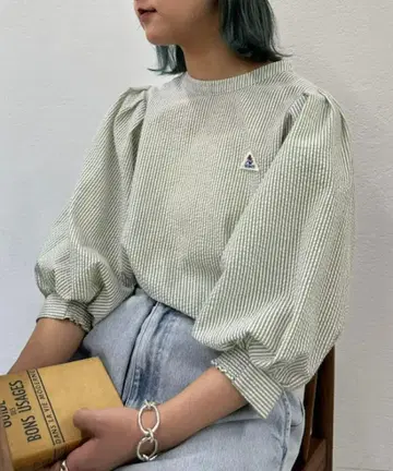 신상품 CIAOPANIC TYPY 시어서커 퍼프 슬리브 블라우스 그린