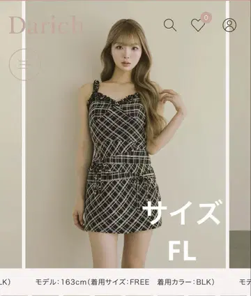 Darich 트위드 체크 리본 미니 원피스