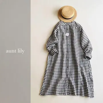 aunt lily 프렌치 린넨 100% 노카라 개더 원피스