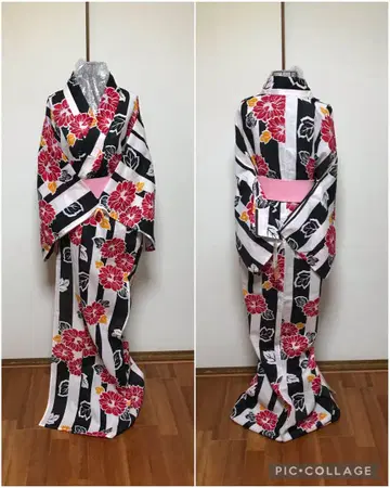 택 포함!! 세로 줄무늬 해바라기 프레타 유카타 톨