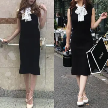 ROYAL PARTY 도트 리본 포함 타이트 원피스