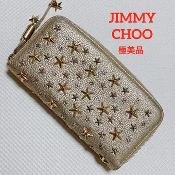 컨디션 최상 JIMMY CHOO 가죽 라운드 지퍼 장지갑 샴페인 골드