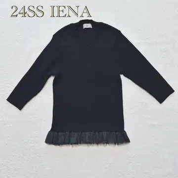 새상품급 24SS IENA 이에나 밑단 프릴 하프 슬리브 풀오버 블랙