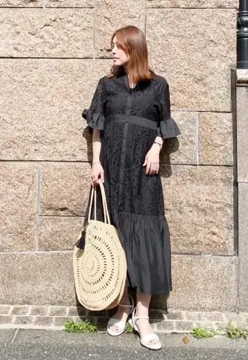 GRACE CONTINENTAL 49,500엔 야자 패턴 컷워크 원피스