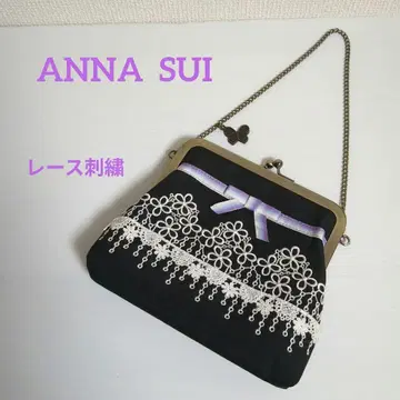 ANNA SUI 가마구치 파우치 레이스 자수 체인 스트랩 블랙