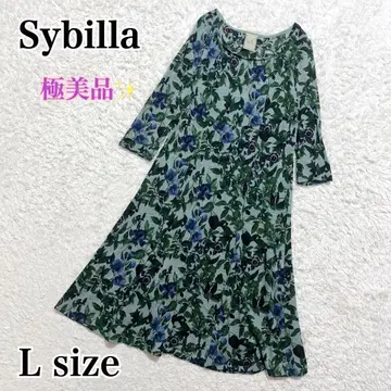새상품급 Sybilla 보태니컬 꽃무늬 티셔츠 원피스 7부 소매 그린