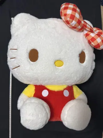 헬로키티 봉제 인형 체크 리본 포함 40cm 정도